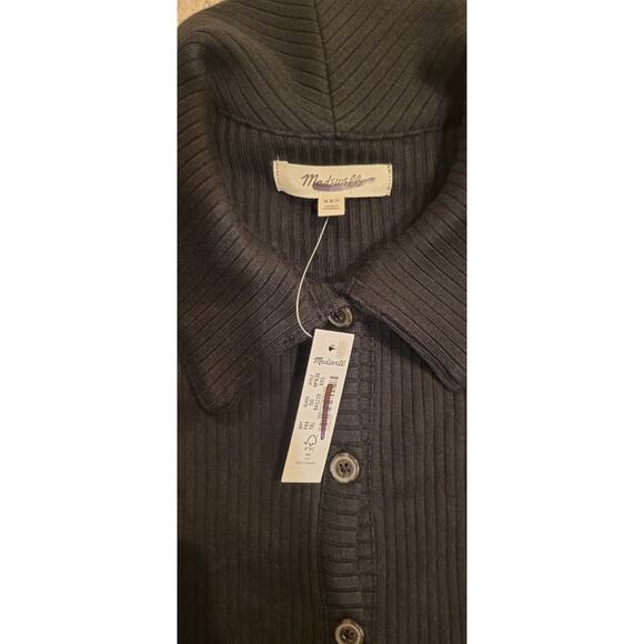 NWT Madewell Curved-Hem Polo Cardigan Black Tee Size XXS - Picture 2 of 5